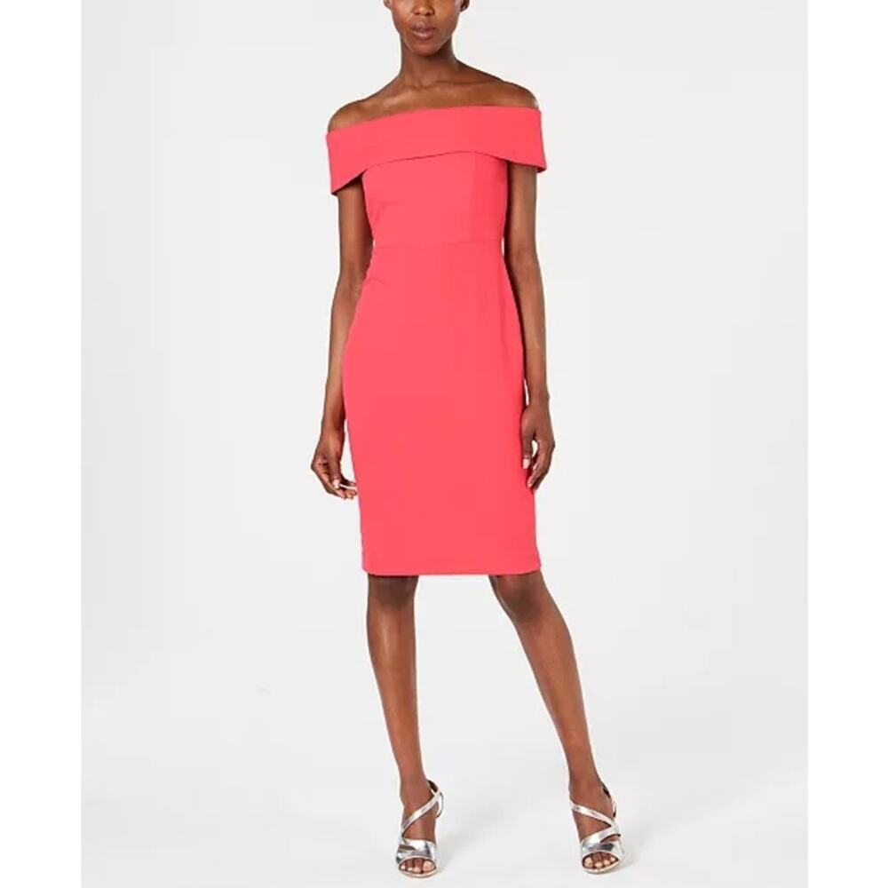 Calvin Klein Off-The-Shoulder Sheath Dress coral pink sz 12